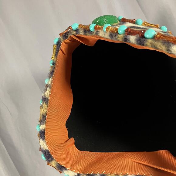 Egyptian Scarab Hat Headdress Fitted Womens Leopard Print Beaded Turquoise Black - Picture 9 of 16